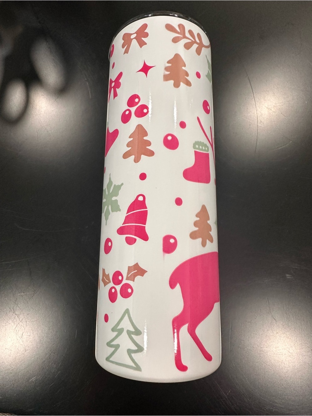 Christmas Deer & Holiday Icons Stainless Steel Skinny Tumbler w/ Lid 20 oz